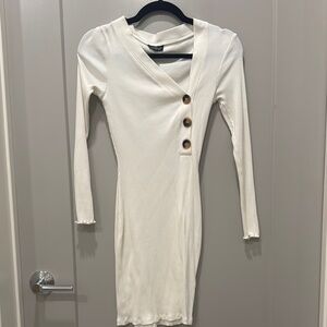 Topshop Ivory Ribbed Dress with Button Accents